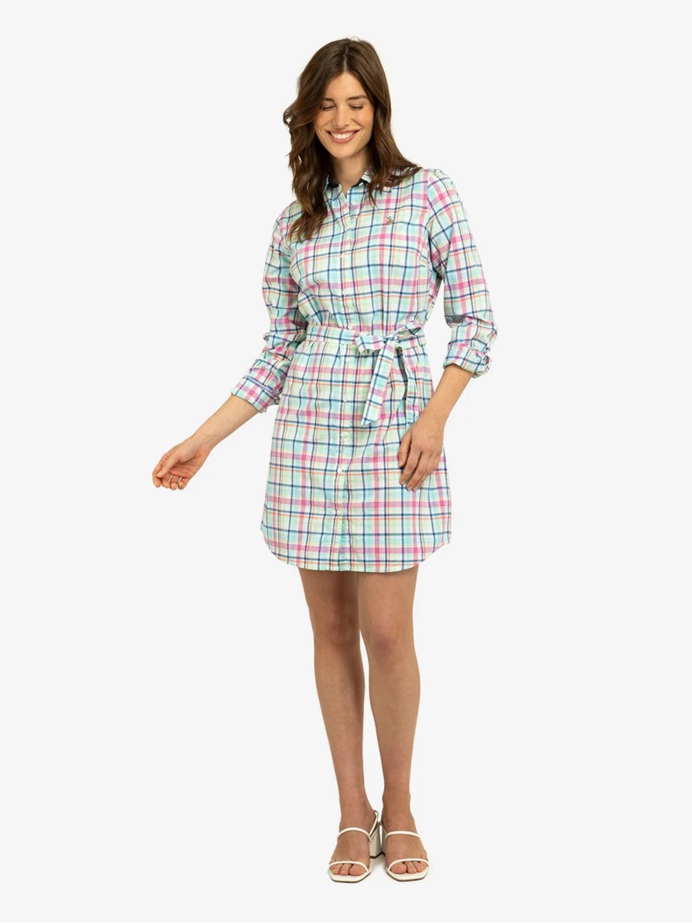 Plaid Shirt Dress U.S. Polo Assn Women’s M Pastel Belted